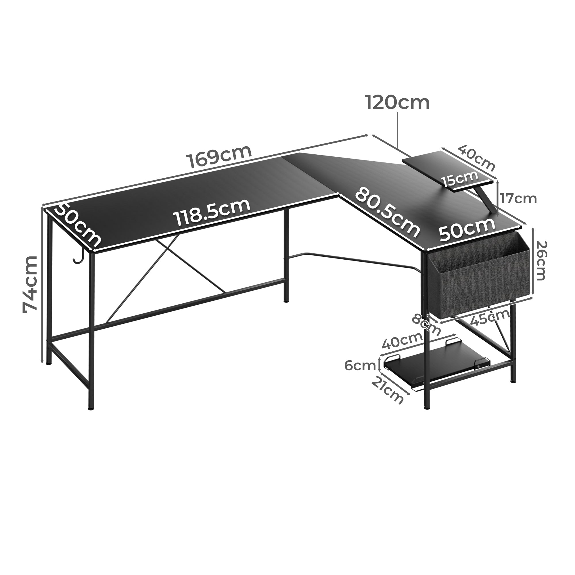 Compact Computer Desk Corner Desk Black  Adjustable Height Classic | id11&12