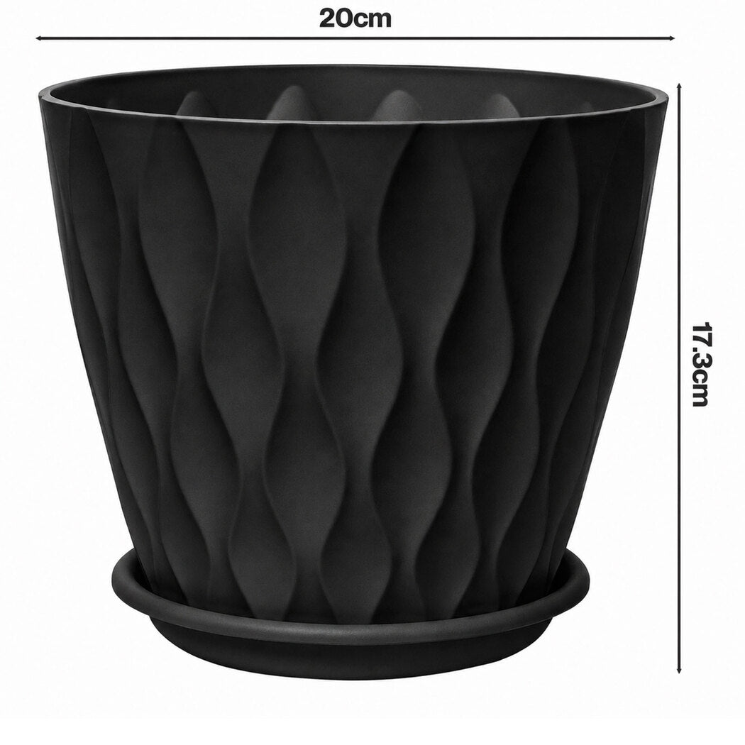 8 Inch Black Planter Pots Set 5 Drainage Saucers | Simpledea