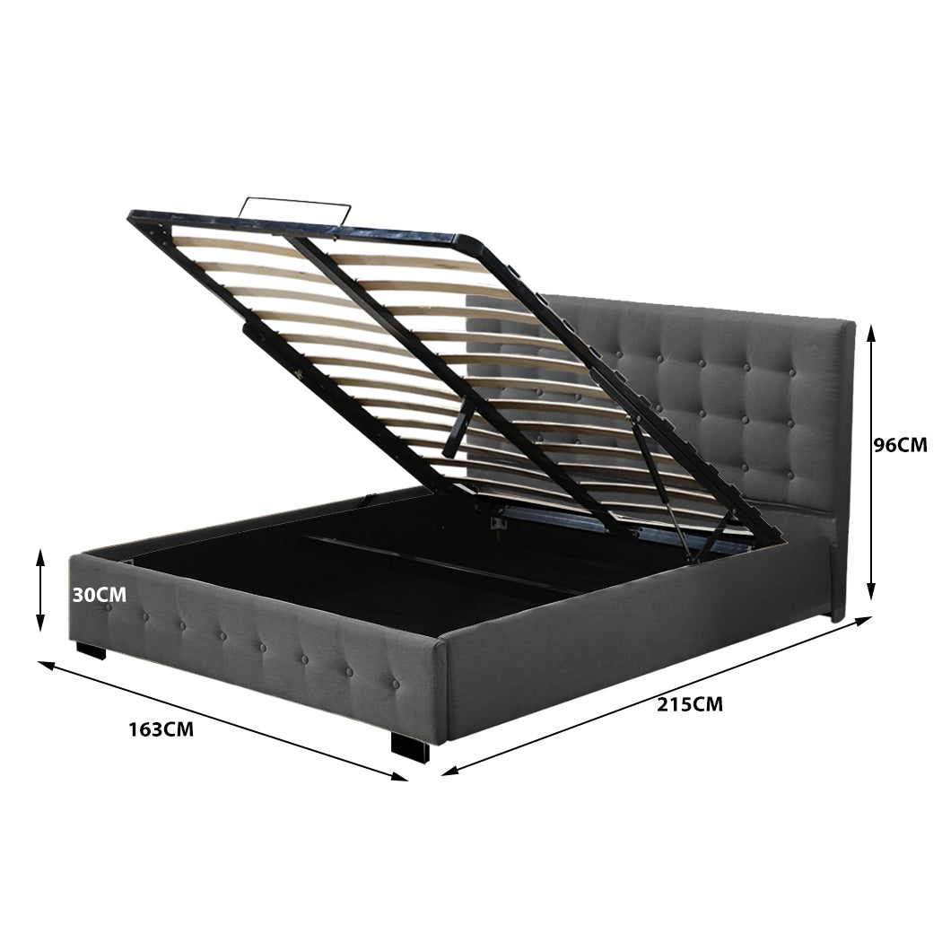 Fabric Bed Frame Queen Tufted Upholstered Dark Grey Bedroom Furniture