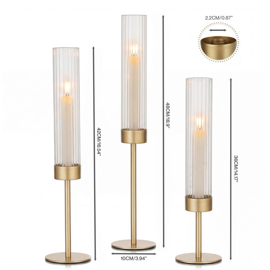 Gold Candle Holder Set Removable Glass 10x10x36cm