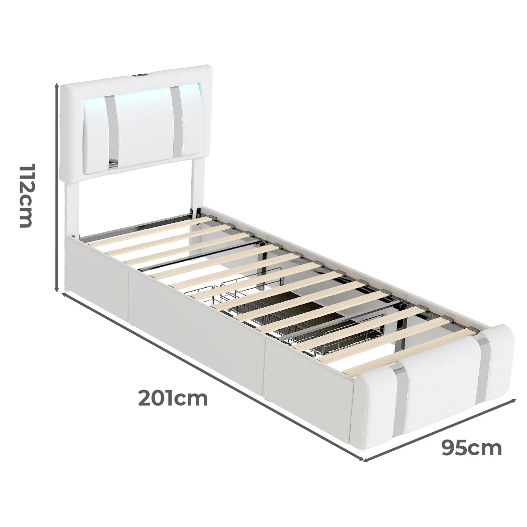 White bed frame 201x95x112cm, detail