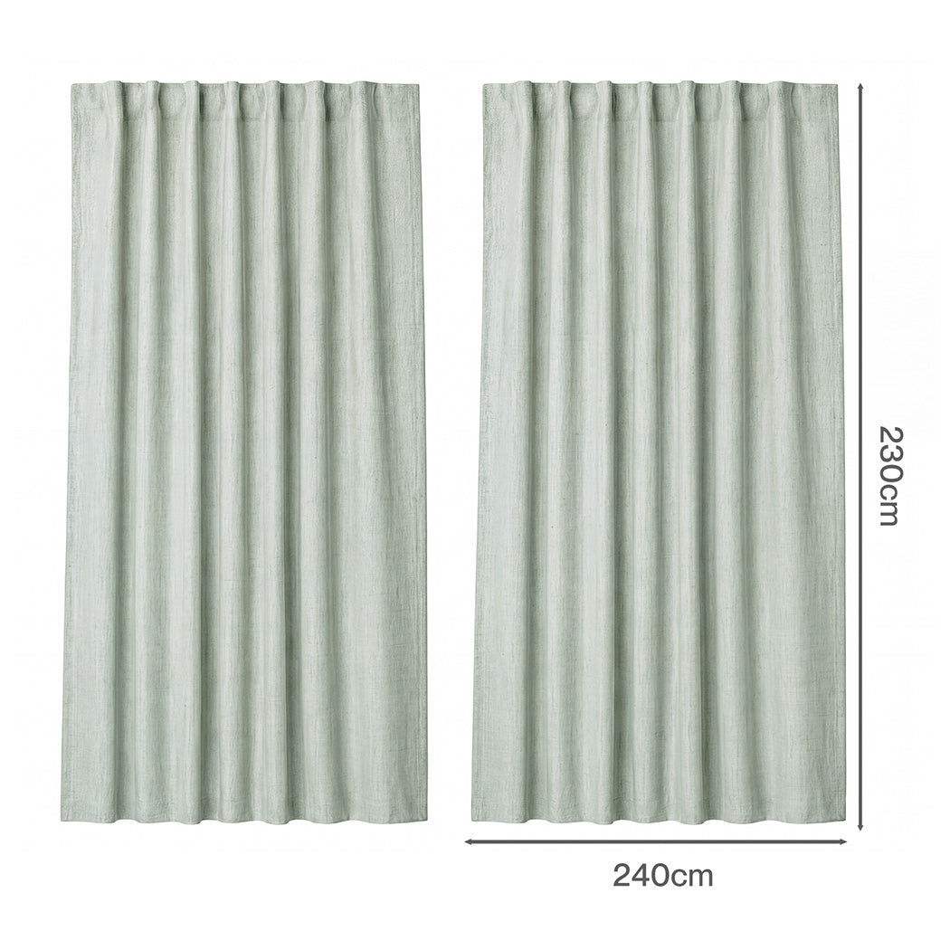 Blackout Curtains Linen Look 240cm Green | Simpledeals