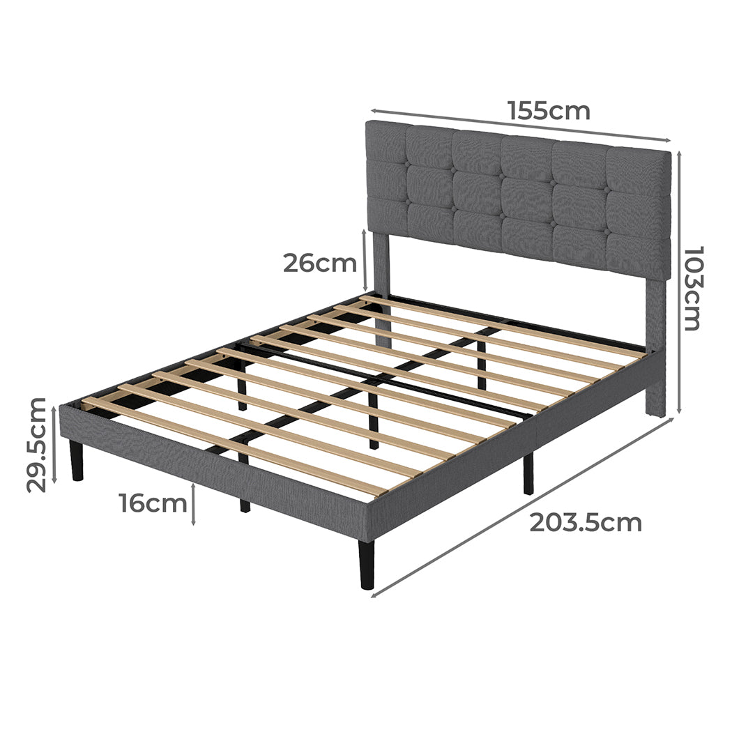 Grey Upholstered Bed Frame Queen 203.5x155x103cm