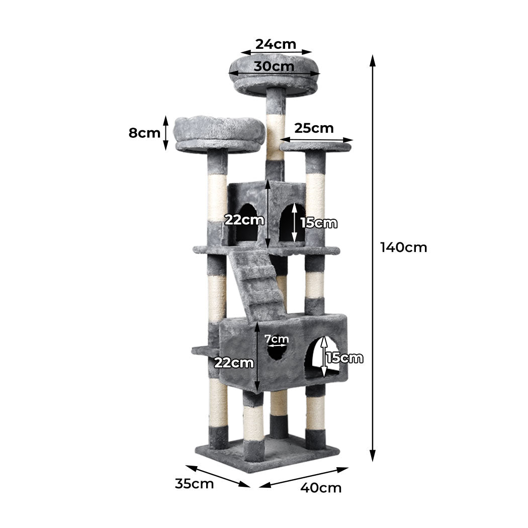 Cat Tree Scratching Post Grey 35x40x141cm