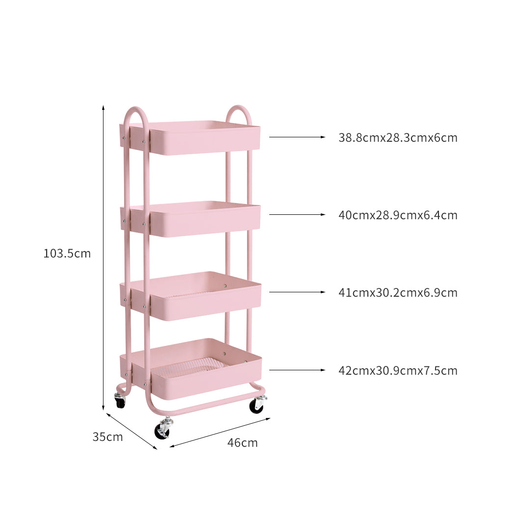 SC4 id - 4 Tiers Kitchen Trolley Cart Steel Storage Rack Shelf Organizer Pink