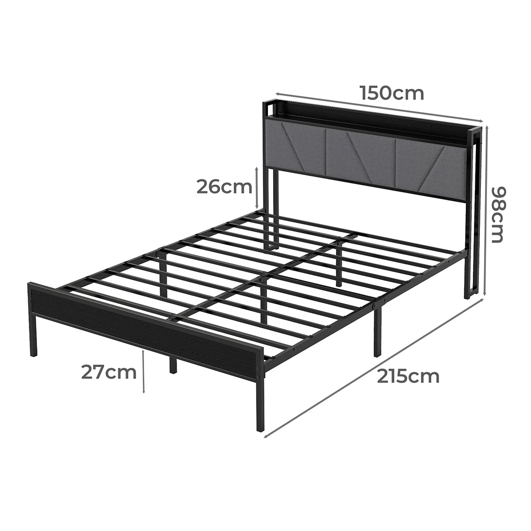 Queen Bed Frame Grey Steel 204x153cm