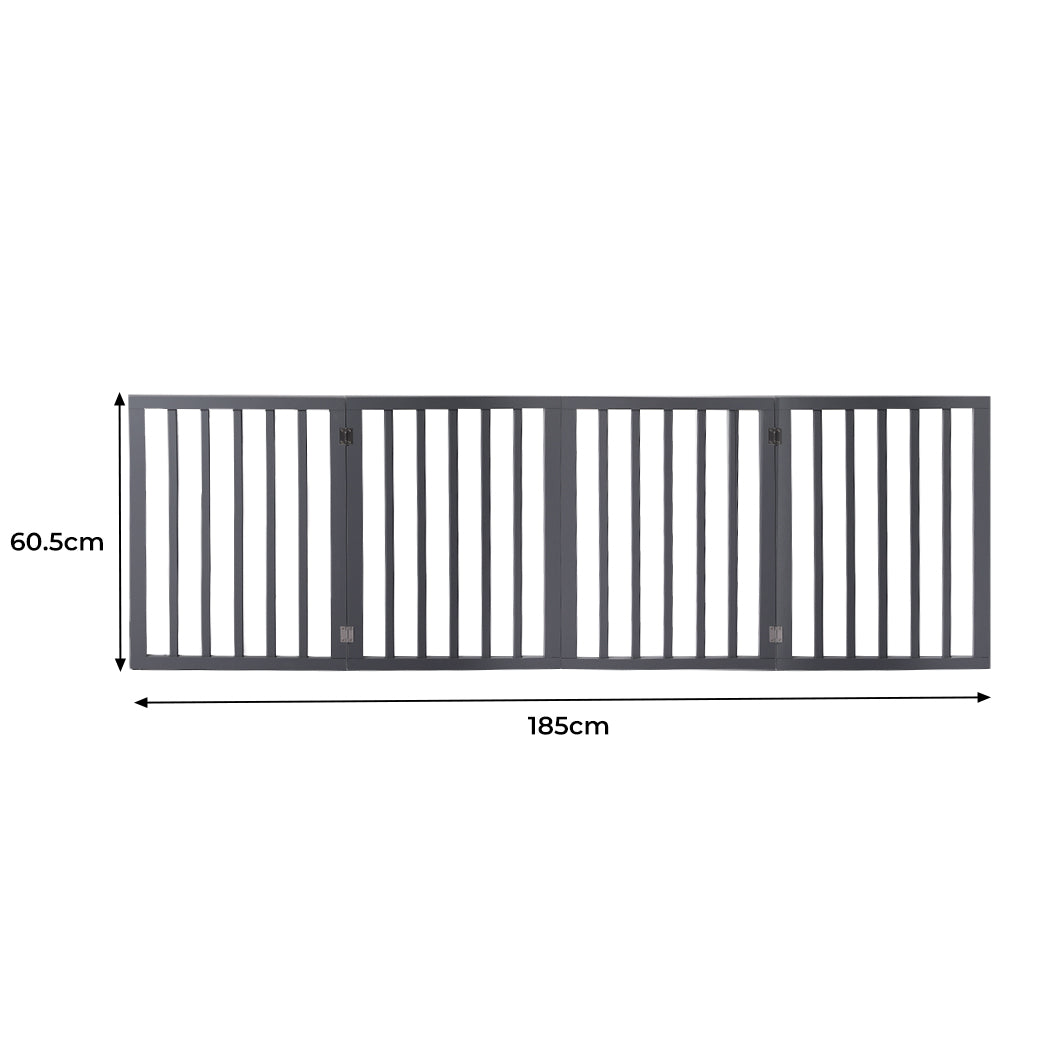 Wooden Pet Gate Dog Fence Foldable Barrier Door 4 Panel White/Grey