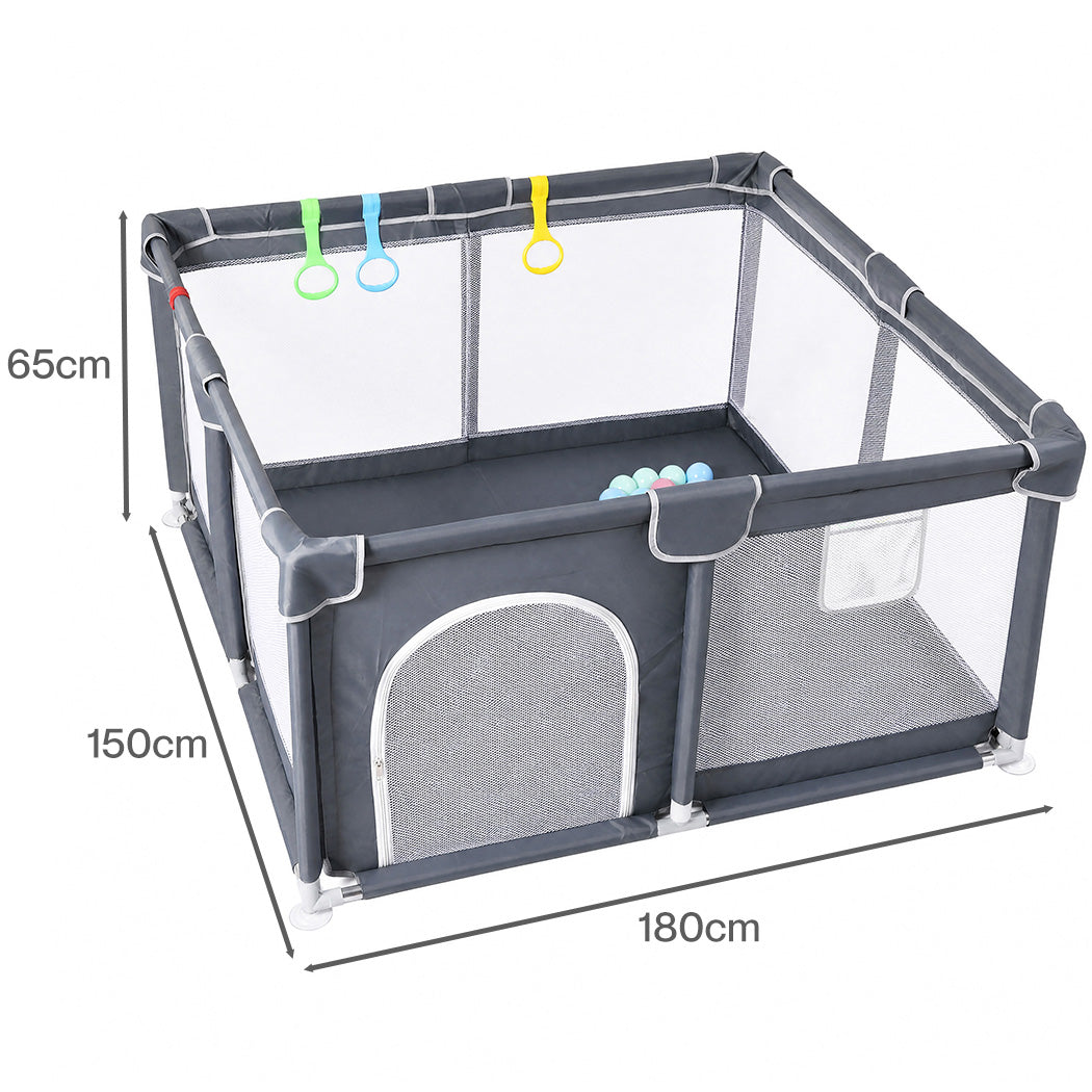 Large Baby Playpen Grey Mesh 150x180cm
