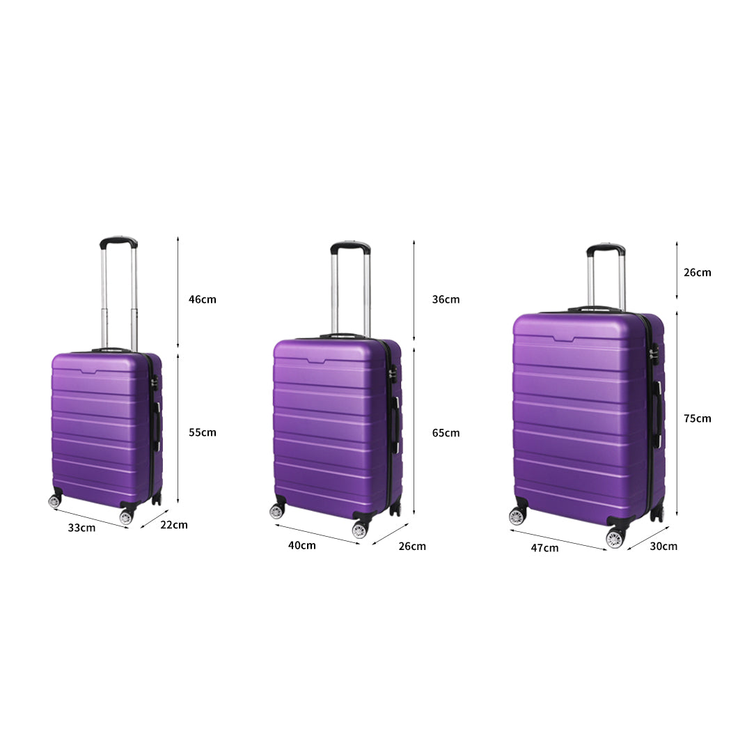 Purple Luggage Set 3PC 33x22x55cm