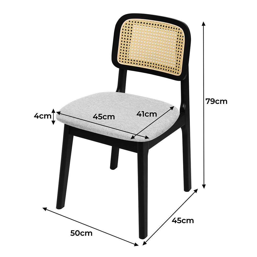 Functional Dining Chair Wood Rattan Armless Black x6  Easy Assembly