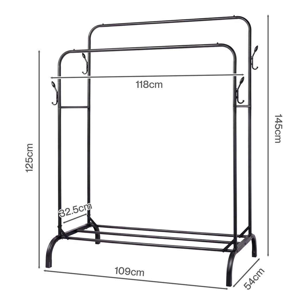 Heavy Duty Garment Rack Black Steel 118x54x145cm