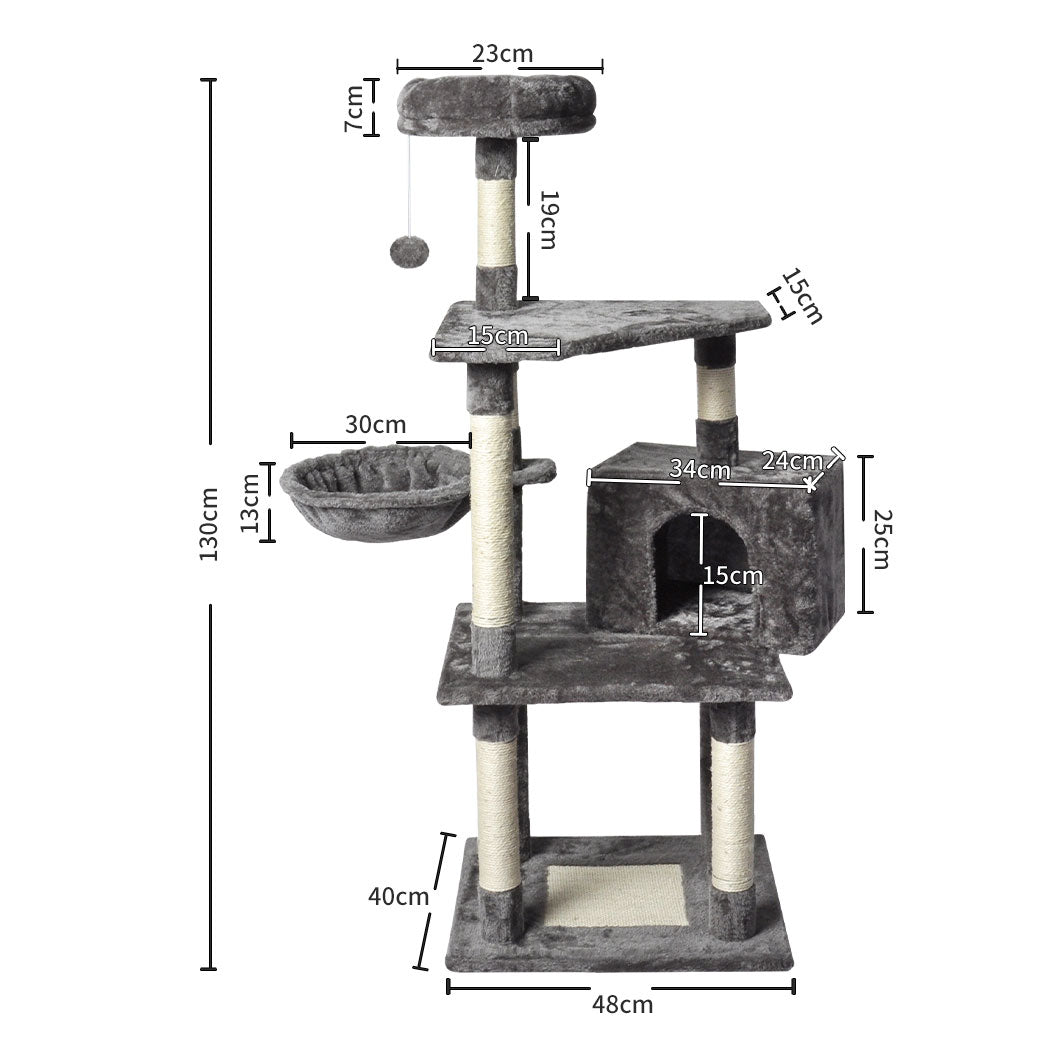 Fabric Cat Tree - Grey 48x40x130cm