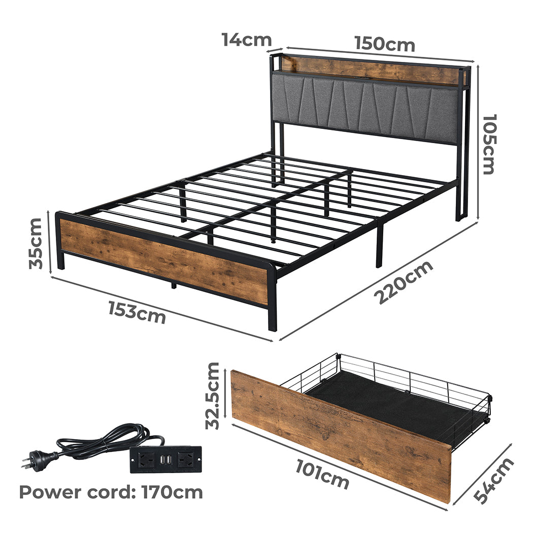 Stylish Charge Sleek Modern - Queen Bed Frame With Tufted Headboard And USB Charging