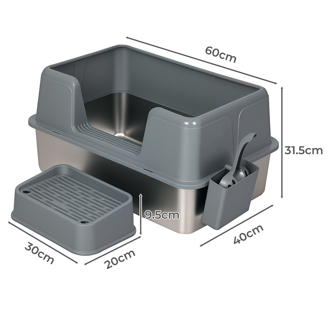 Stainless Steel Large Cat Litter Box 60x40x31.5cm