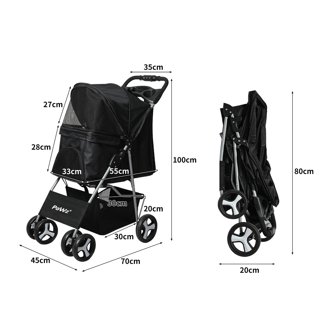 4-Wheel Pet Stroller Dog Cat Cage Travel Carrier Foldable Black