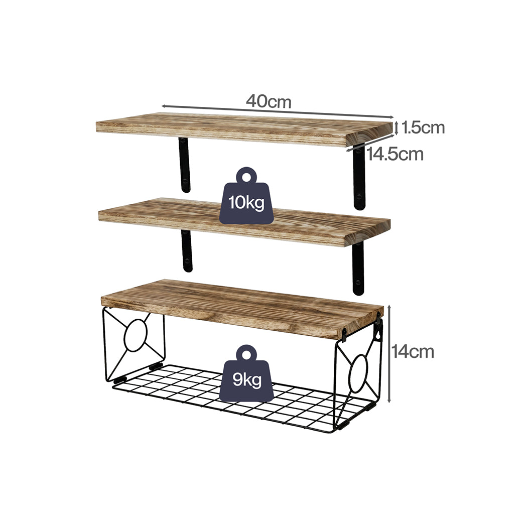 Floating Wall Shelves Set 3pc Basket Storage | Simpledeals