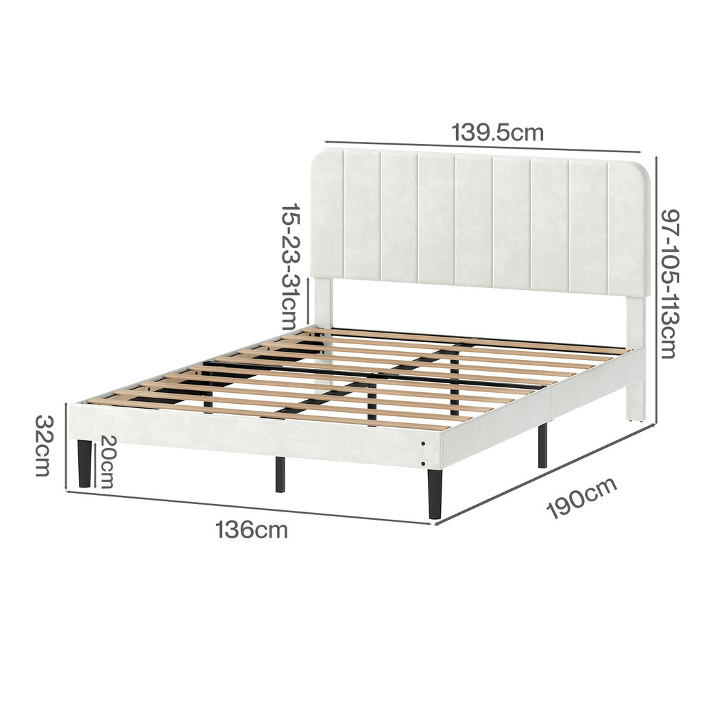 Double Bed Frame Upholstered White 190x139.5x113cm