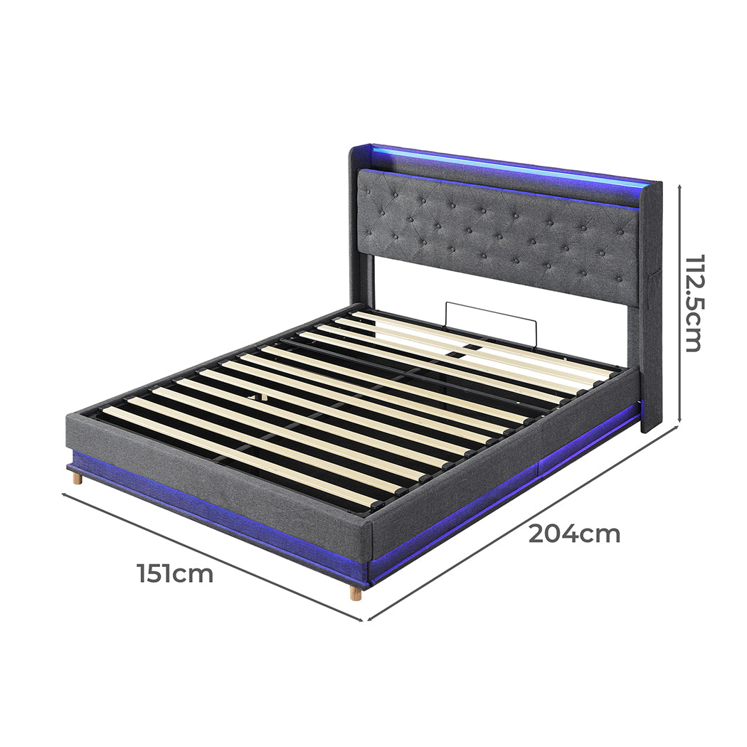 Double Bed Frame With Gas Lift Storage And LED Light