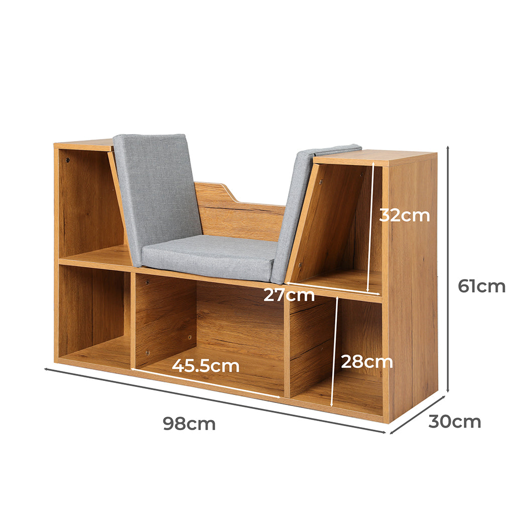 Kids Brown Bookcase & Toy Box Shelf Storage Organizer for Children