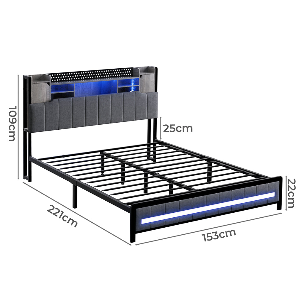 Luxury Adjustable - Queen Bed Frame With Storage Headboard And RGB LED Lighting