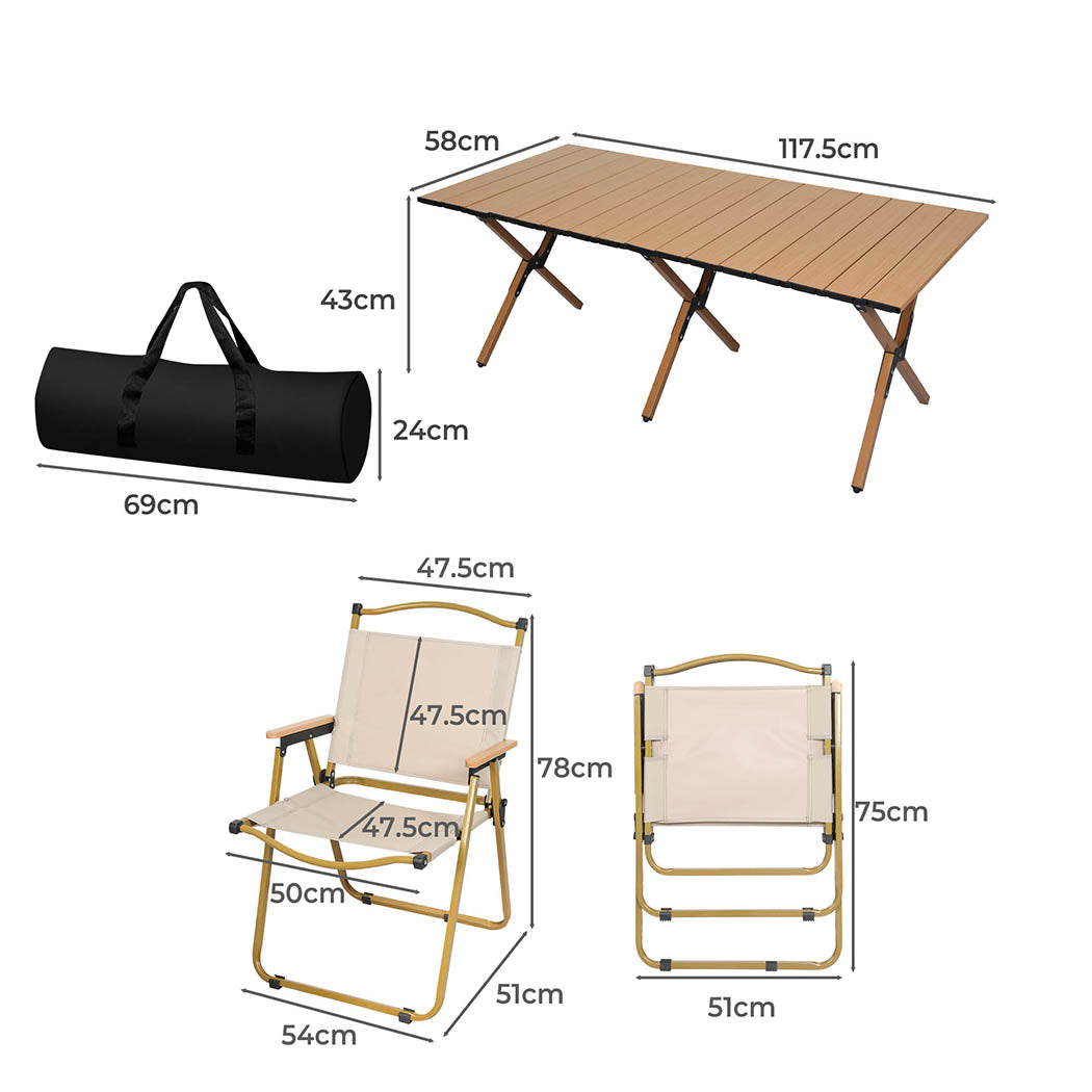 Folding Camping Table and Chairs Set Portable Outdoor Picnic Oak Set