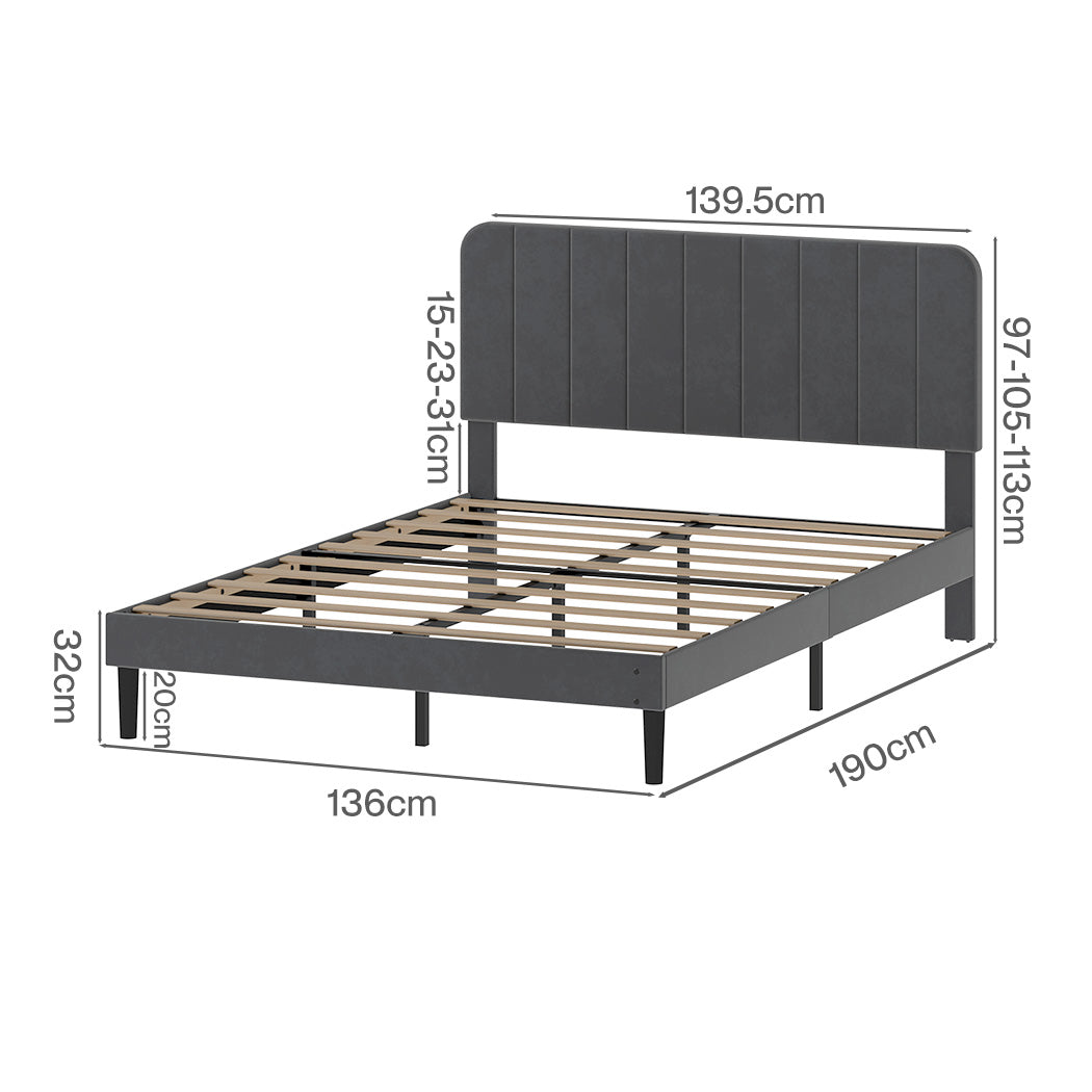 Double Bed Frame Adjustable Headboard 190x139.5x113cm