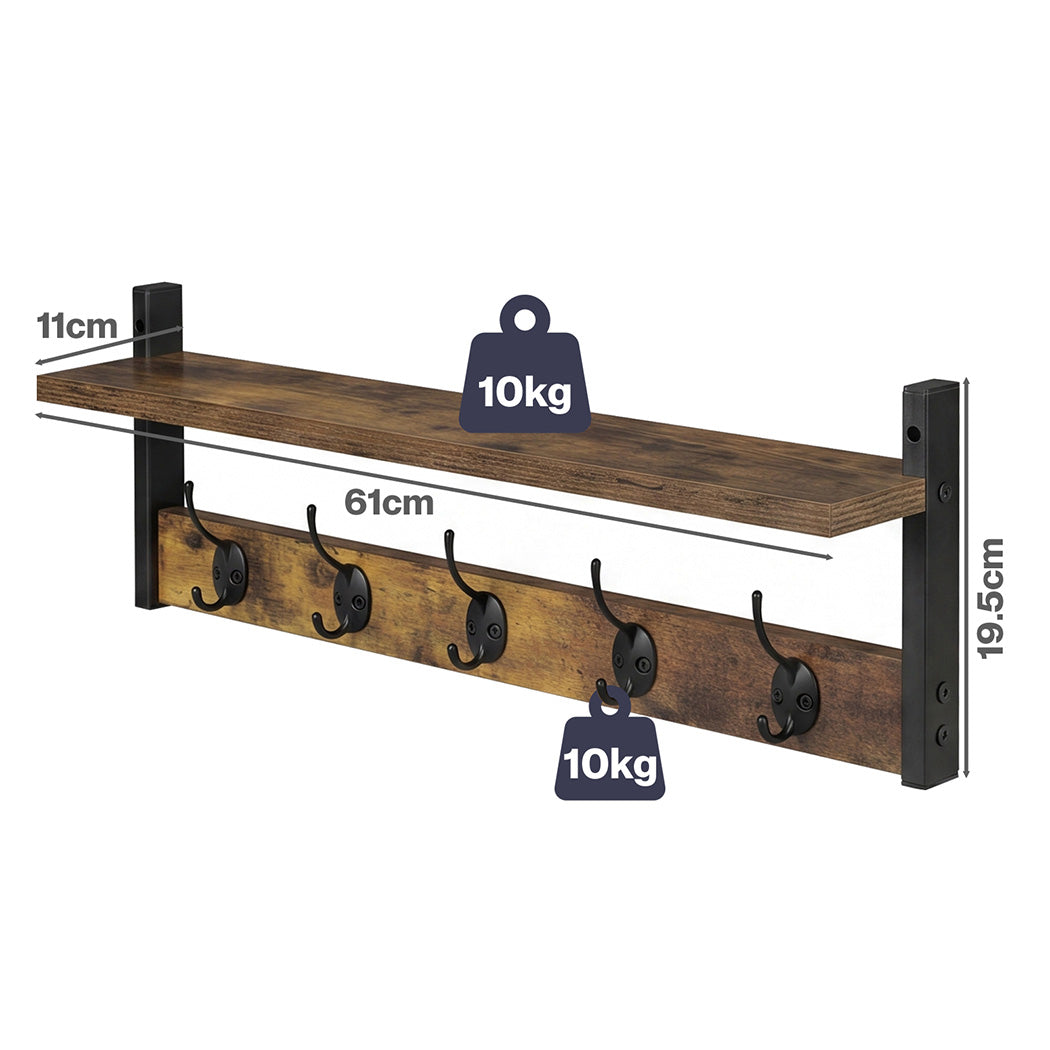 Wall Mounted Coat Rack Shelf Double Hooks | Simpledeals