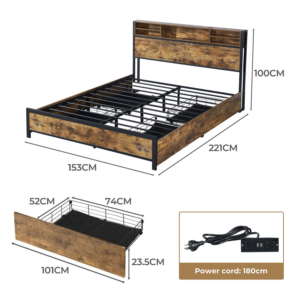 Queen Floating Bed Frame With Sturdy Wooden Slats And Modern Design