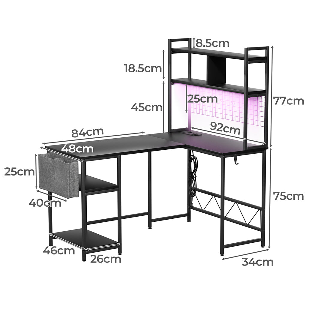 Modern L Shaped Gaming Desk with LED Lights Black  Multipurpose Use | id11&12