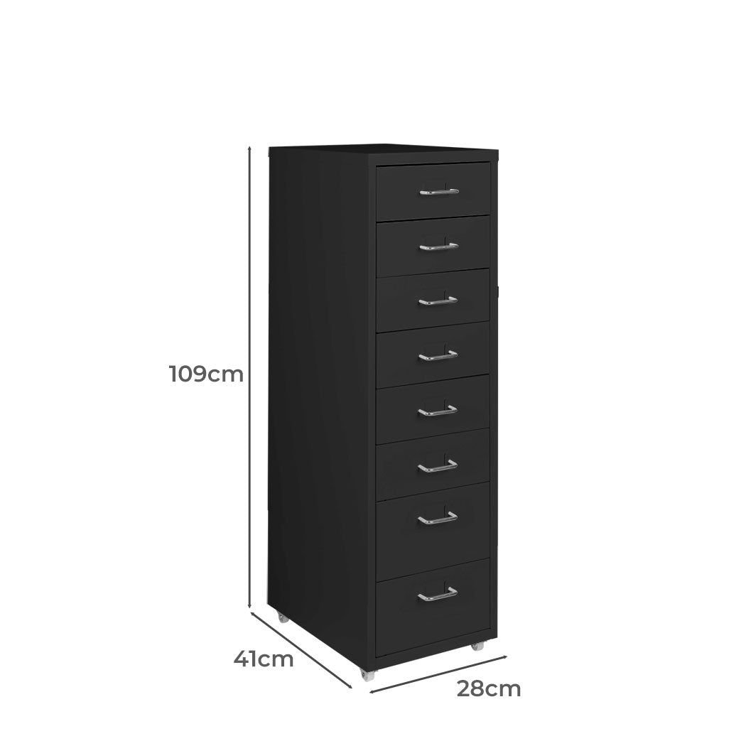 Stylish and Spacious: Black 8-Drawer Office Cabinet for Home Storage