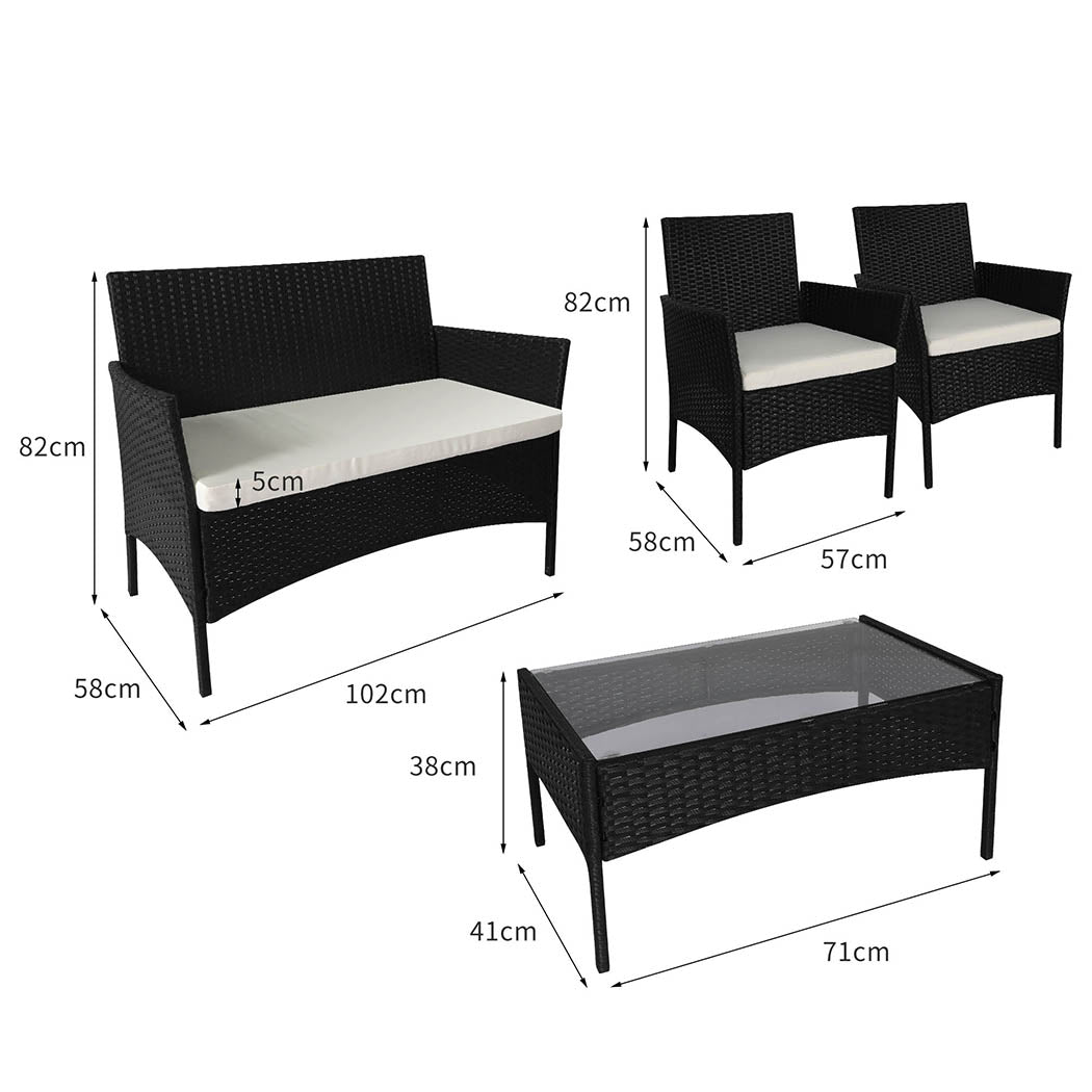 4 PCS Outdoor Furniture Setting Patio Garden Table Chairs Set Wicker Seat | SC11+SC12 id