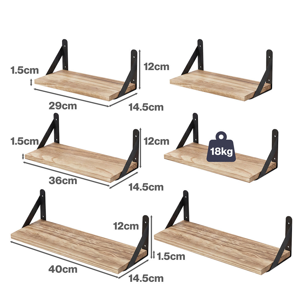 Floating Wall Shelves Set of 6 Paulownia Wood | Simpledeals