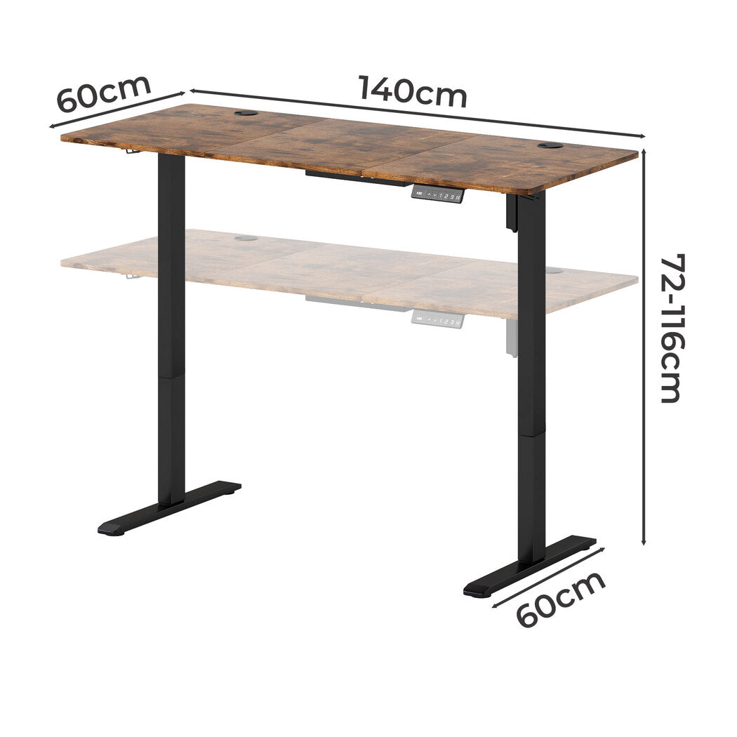 Adjustable Steel Desk - Oak 140x60x72cm