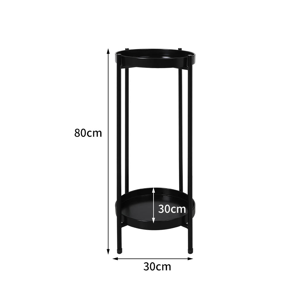 Black 2 Tier Plant Stand Large Garden Indoor Flower Holder