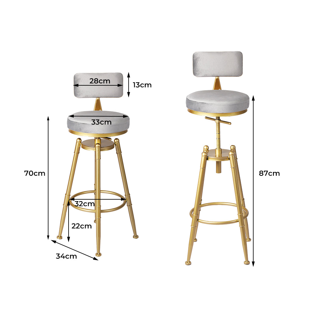 1x Grey Bar Stool Kitchen Chair Adjustable Counter Seat