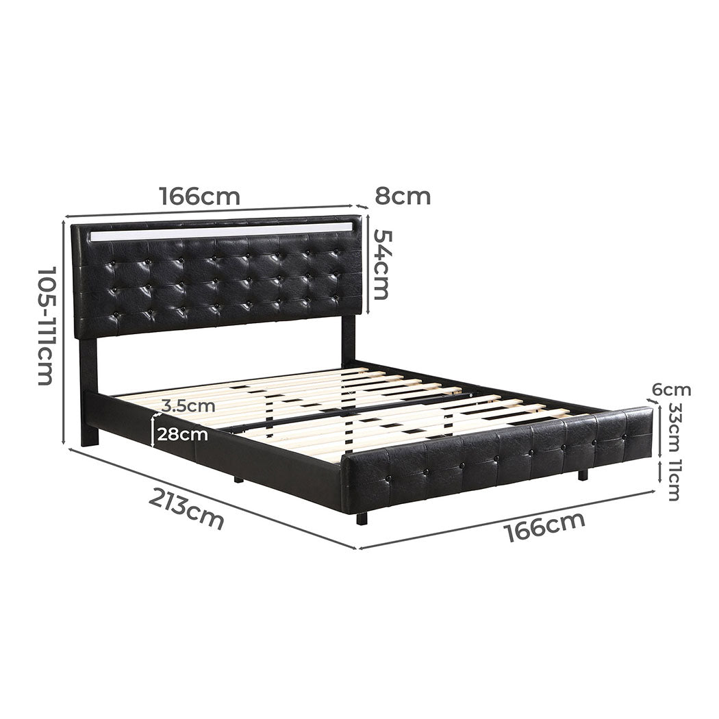 Ergonomic Lights Mattress - Floating Bed Frame Queen with Headboard and LED Lighting Base