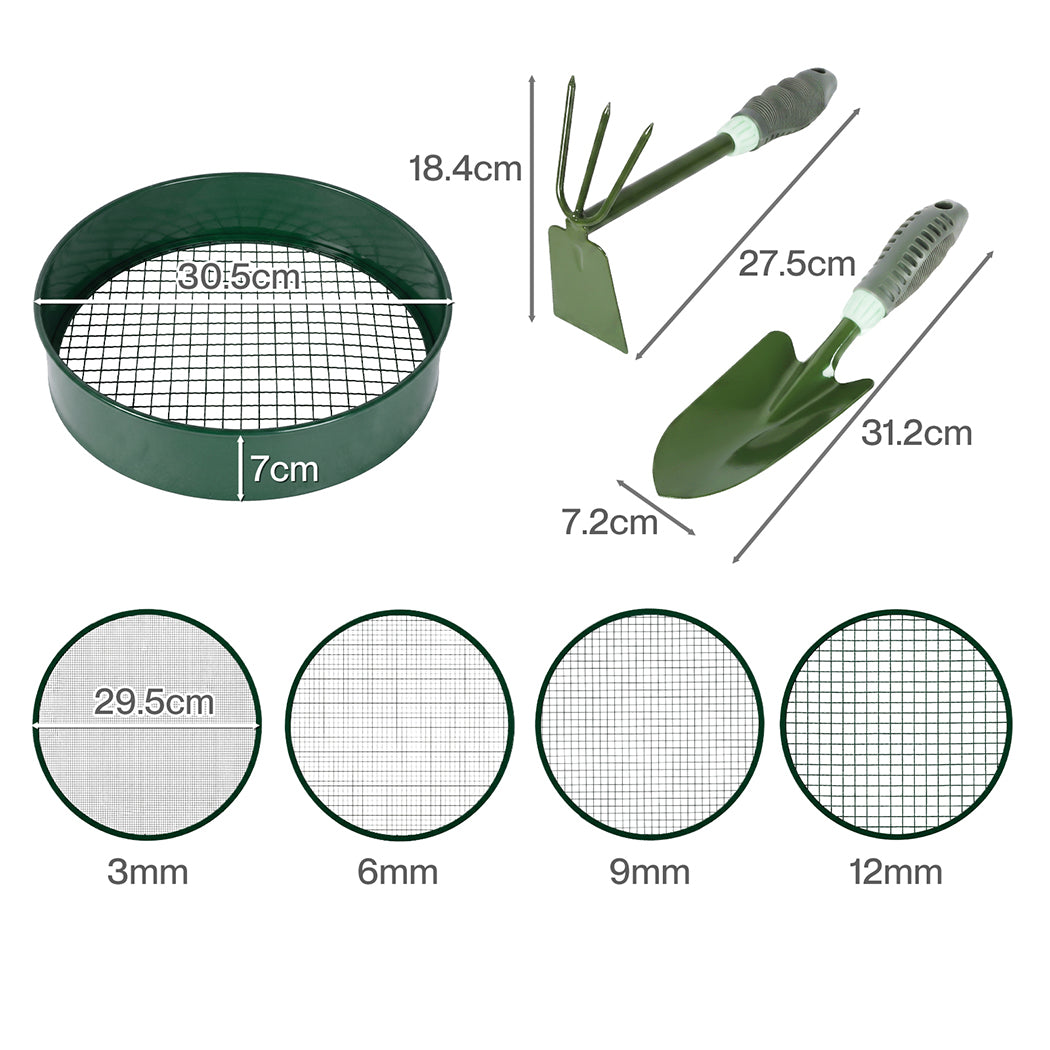 Garden Sieve Set Green Metal 31.2x7.2cm