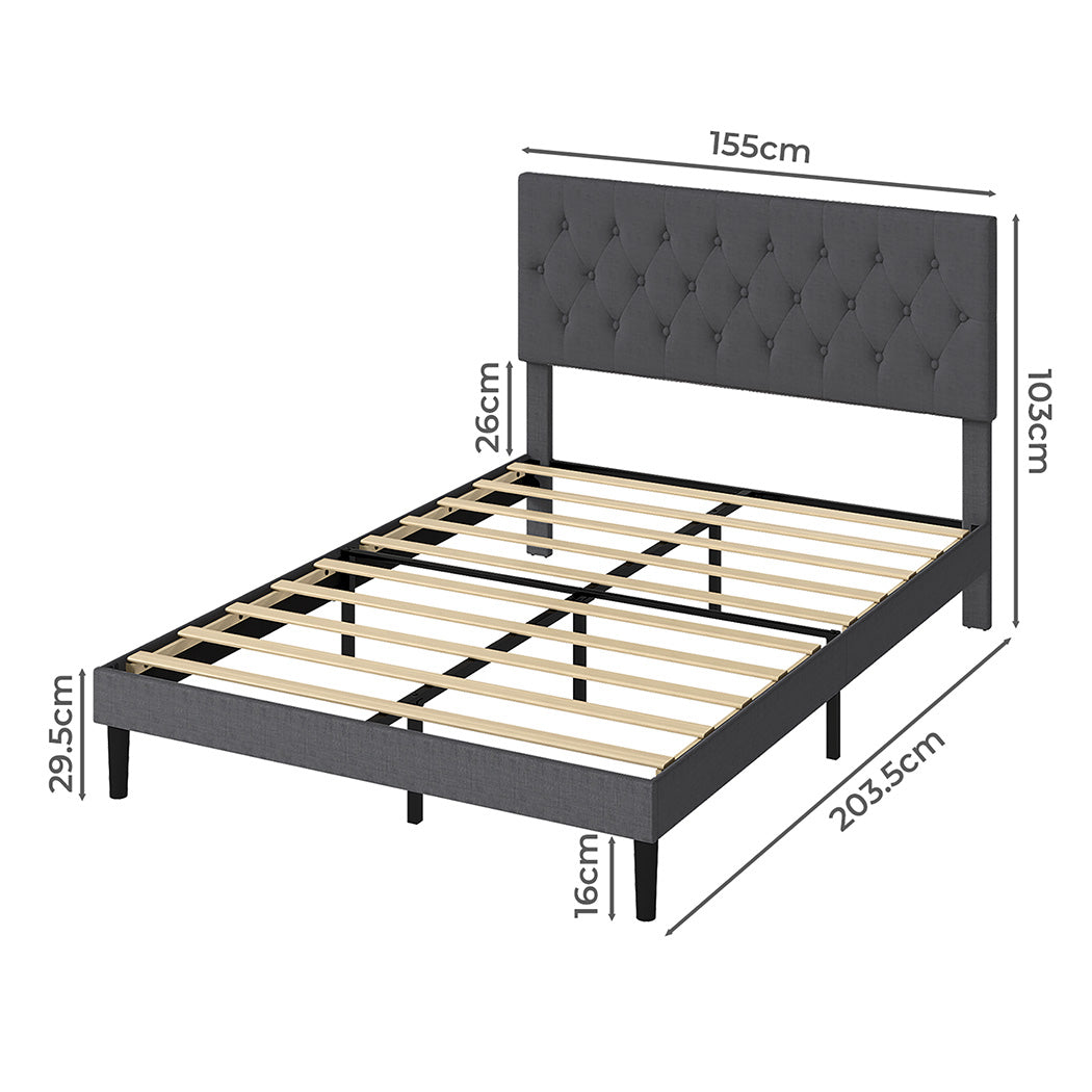 Grey Upholstered Queen Bed Frame 203.5x155x103cm