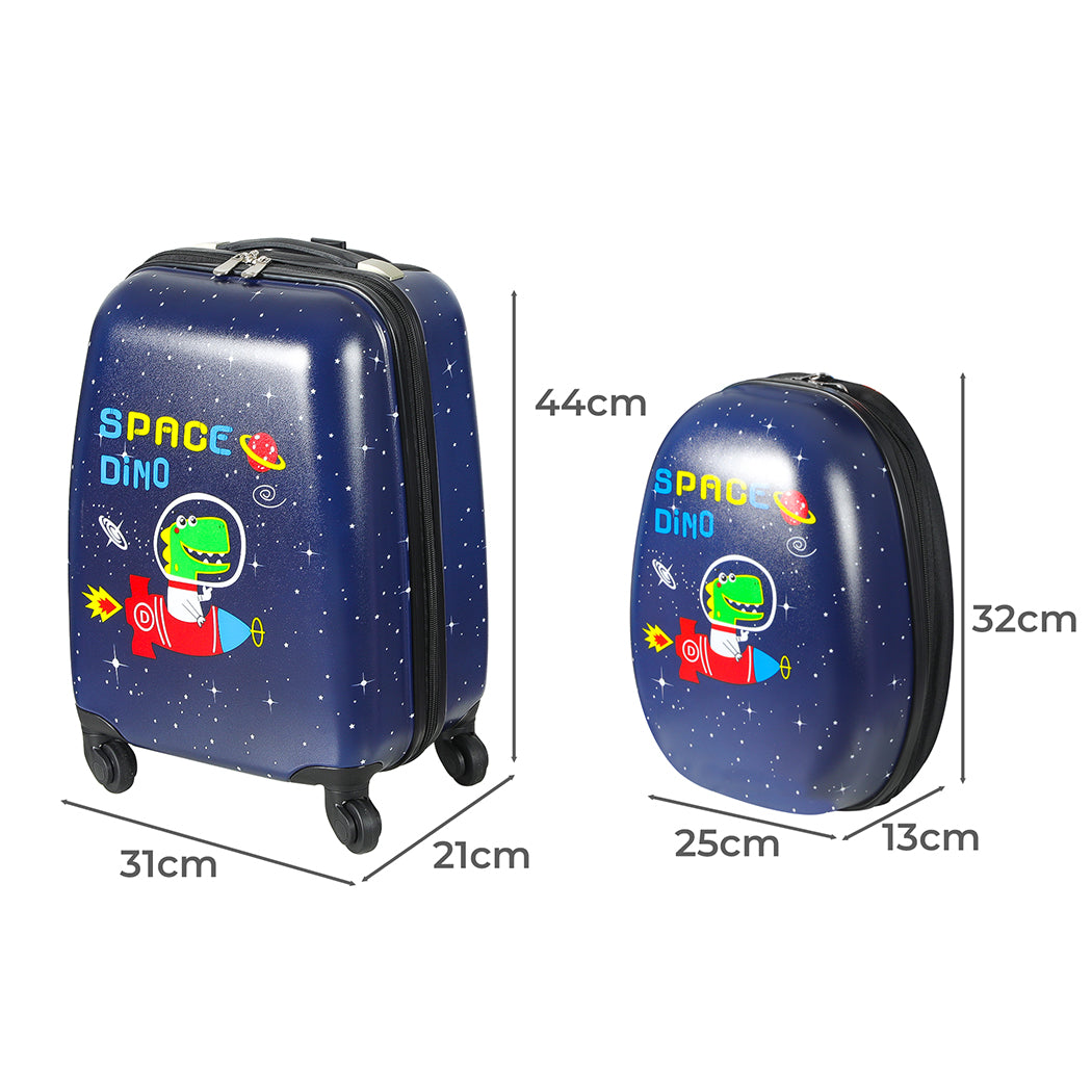 2-Piece Kids Luggage Set 16" & 13" Space Dino Travel Suitcase