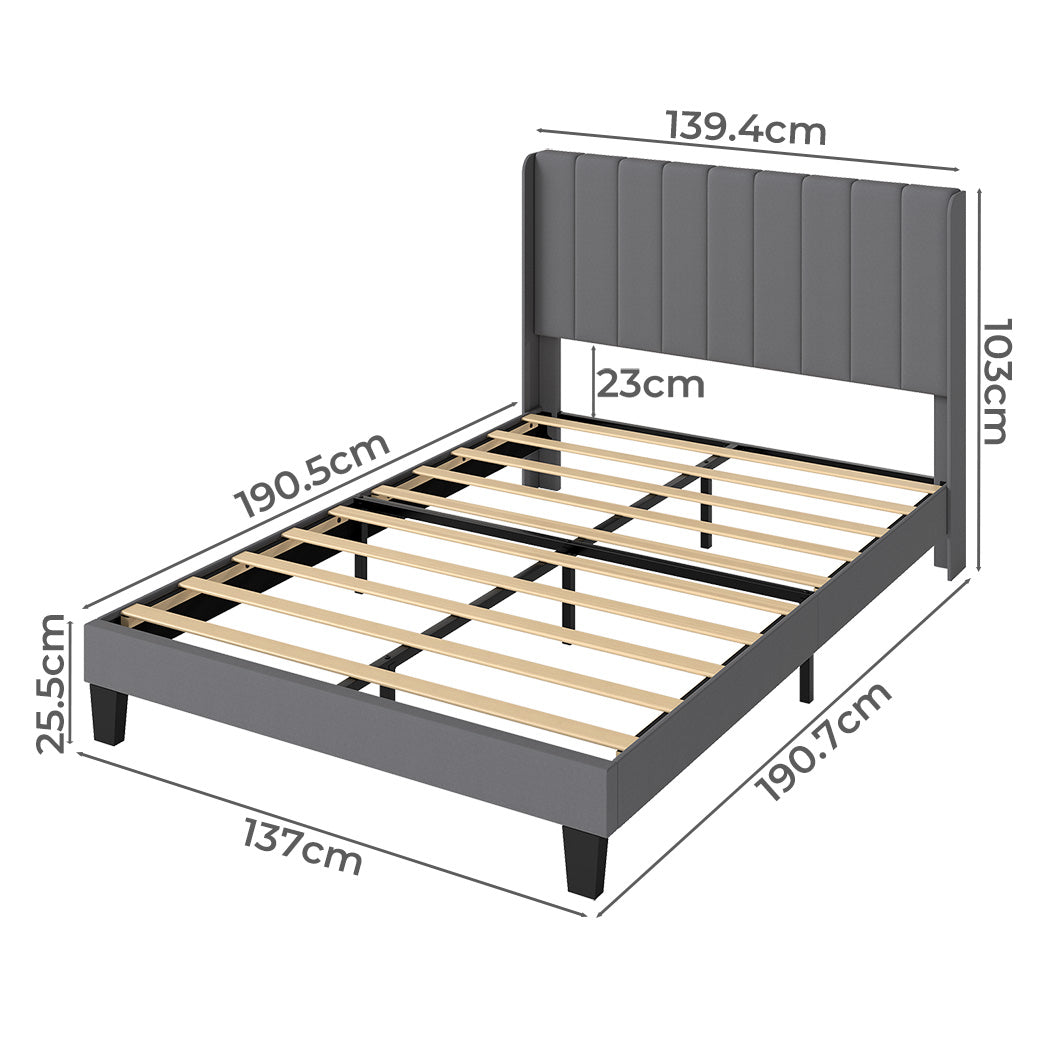 Double Bed Frame Grey Upholstered 190.7x137x103cm