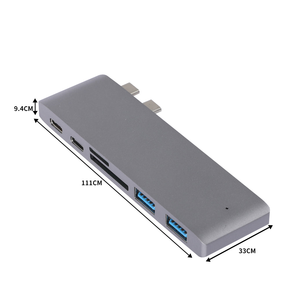 High Speed Splitter Macbook - USB 3.0 Type-C HUB 6 Port Powered Adapter Grey