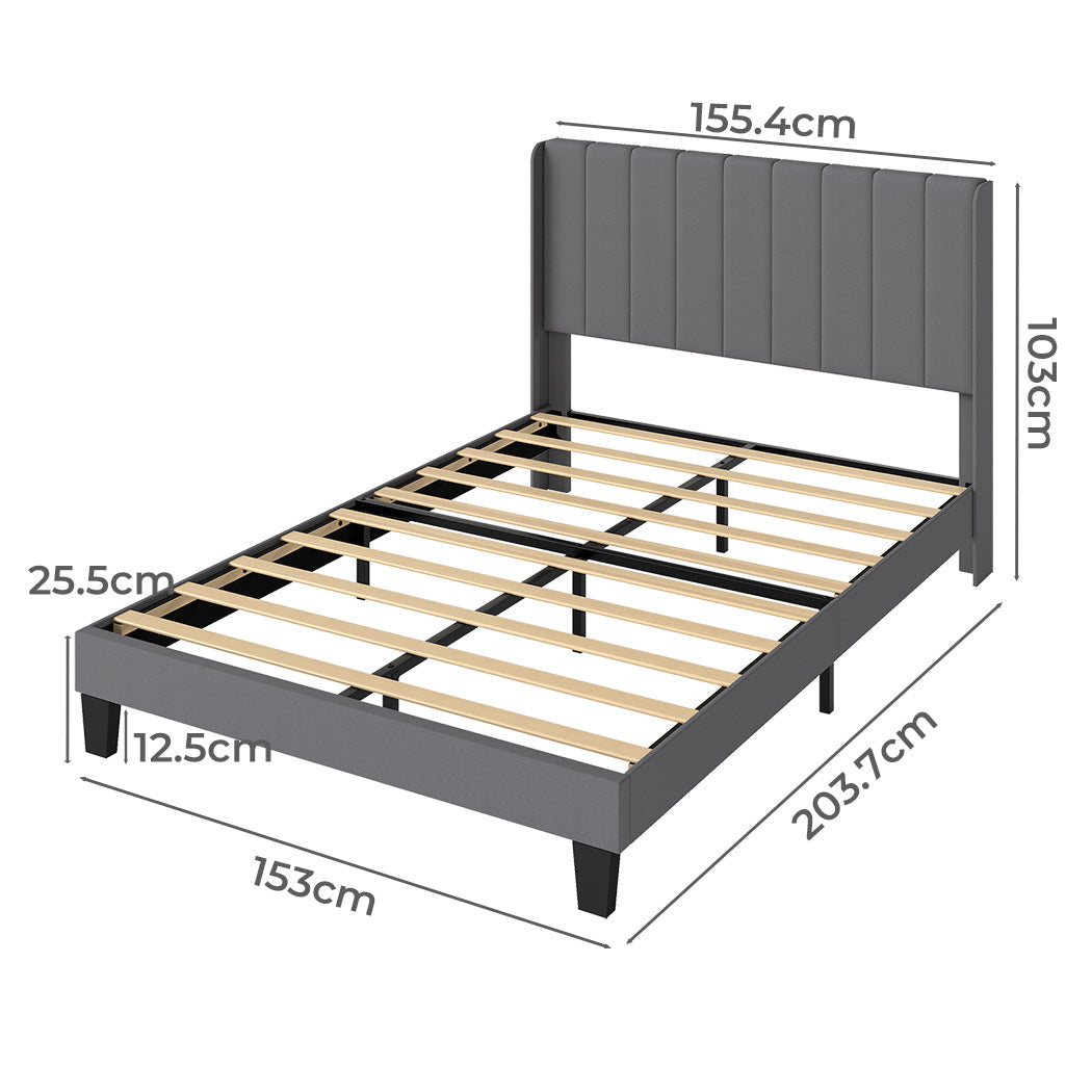 Queen Bed Frame Grey Upholstered 203.7x153x103cm