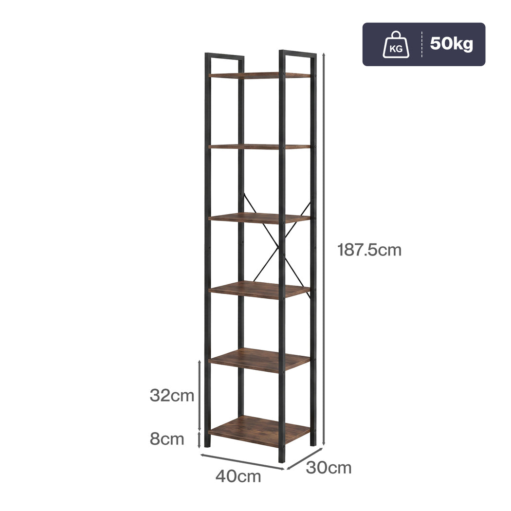 6 Tier Tall Bookshelf Industrial Bookcase | Simpledeals