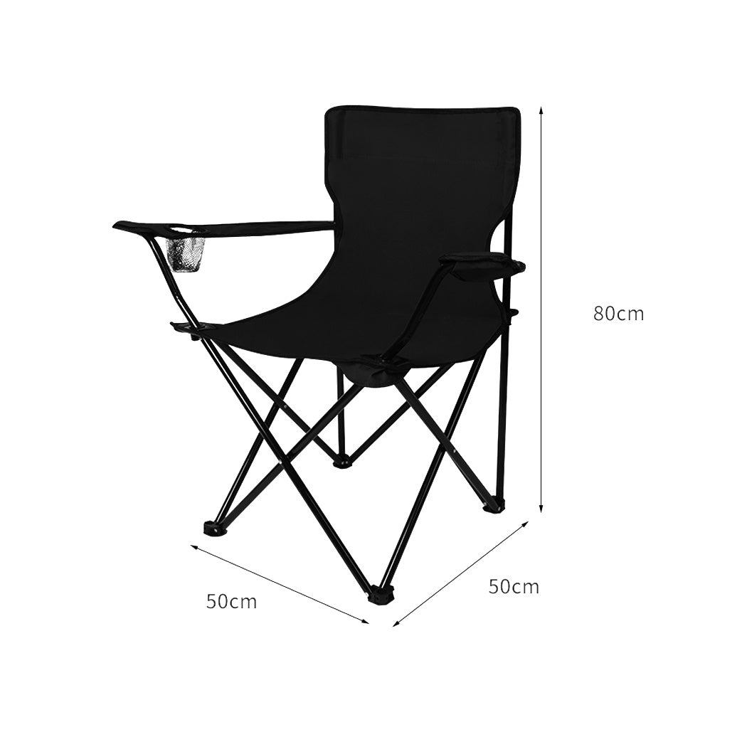 2Pcs Camping Chairs Folding Arm Black