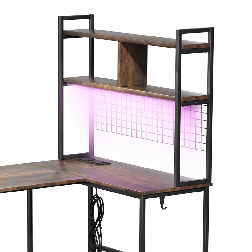 Contemporary L Shaped Gaming Desk with LED Lights Brown  Easy | Brown colour