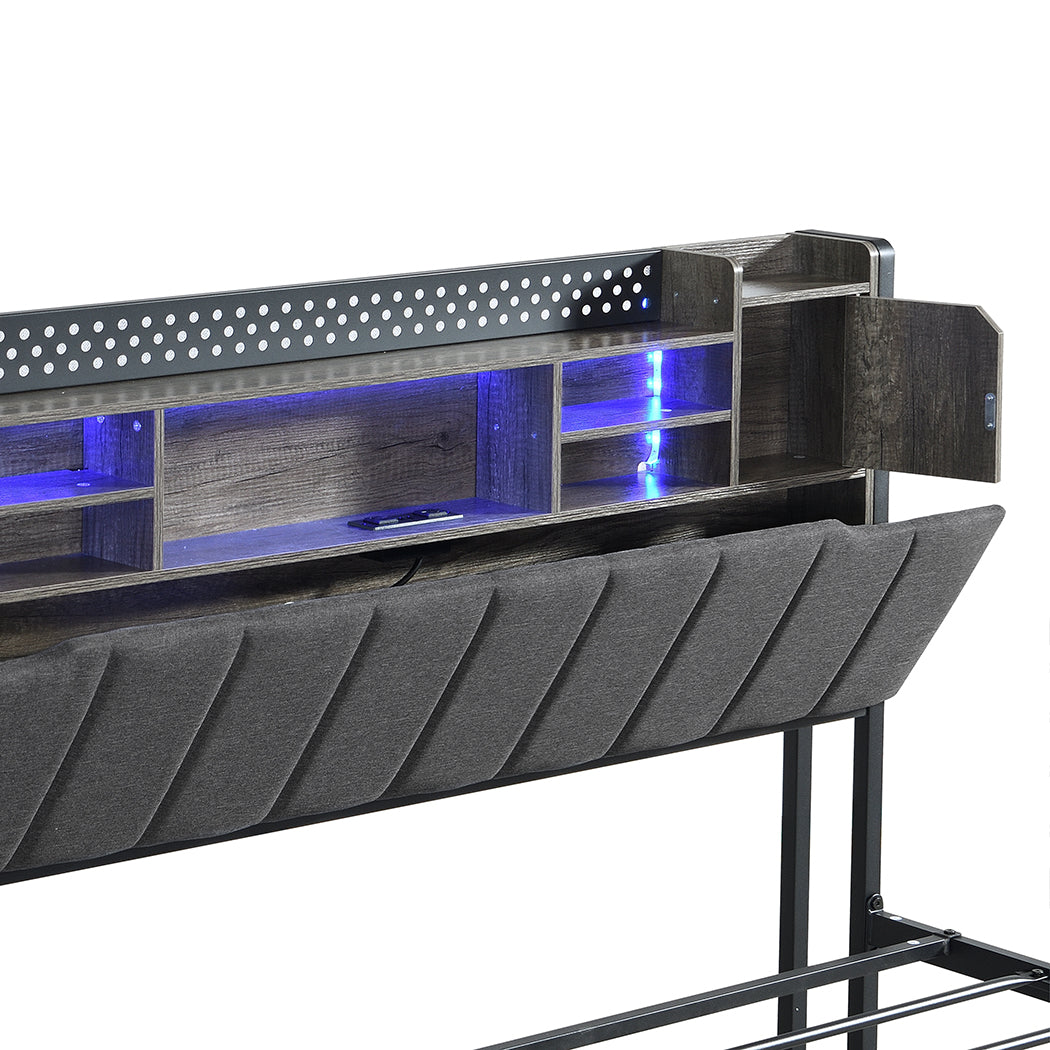 Queen - Queen Bed Frame With Storage Headboard And RGB LED Lighting