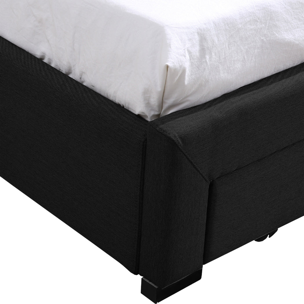 Queen Bed Frame Tufted Fabric Upholstered Dark Grey