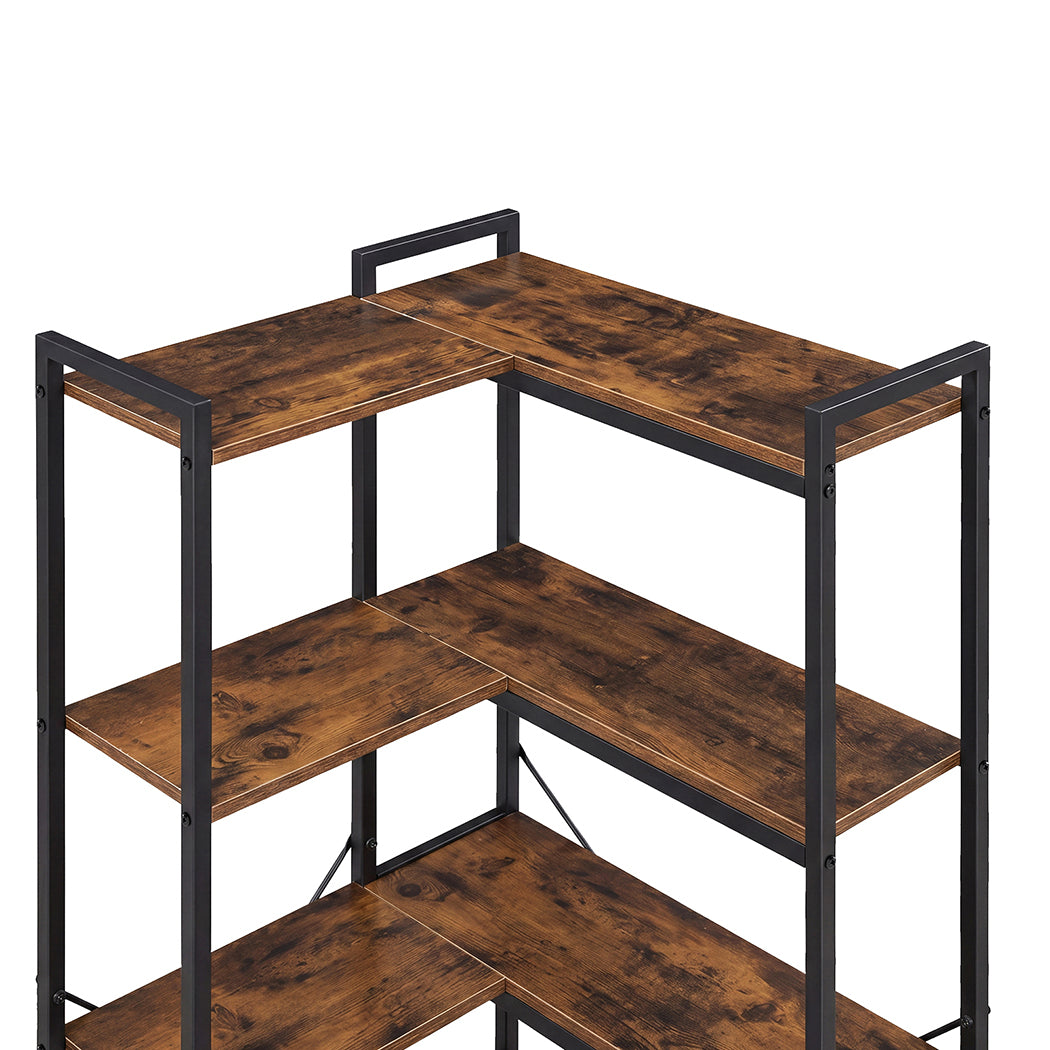 5 Tier Corner Bookshelf L-Shape Storage Brown | Simpledeals