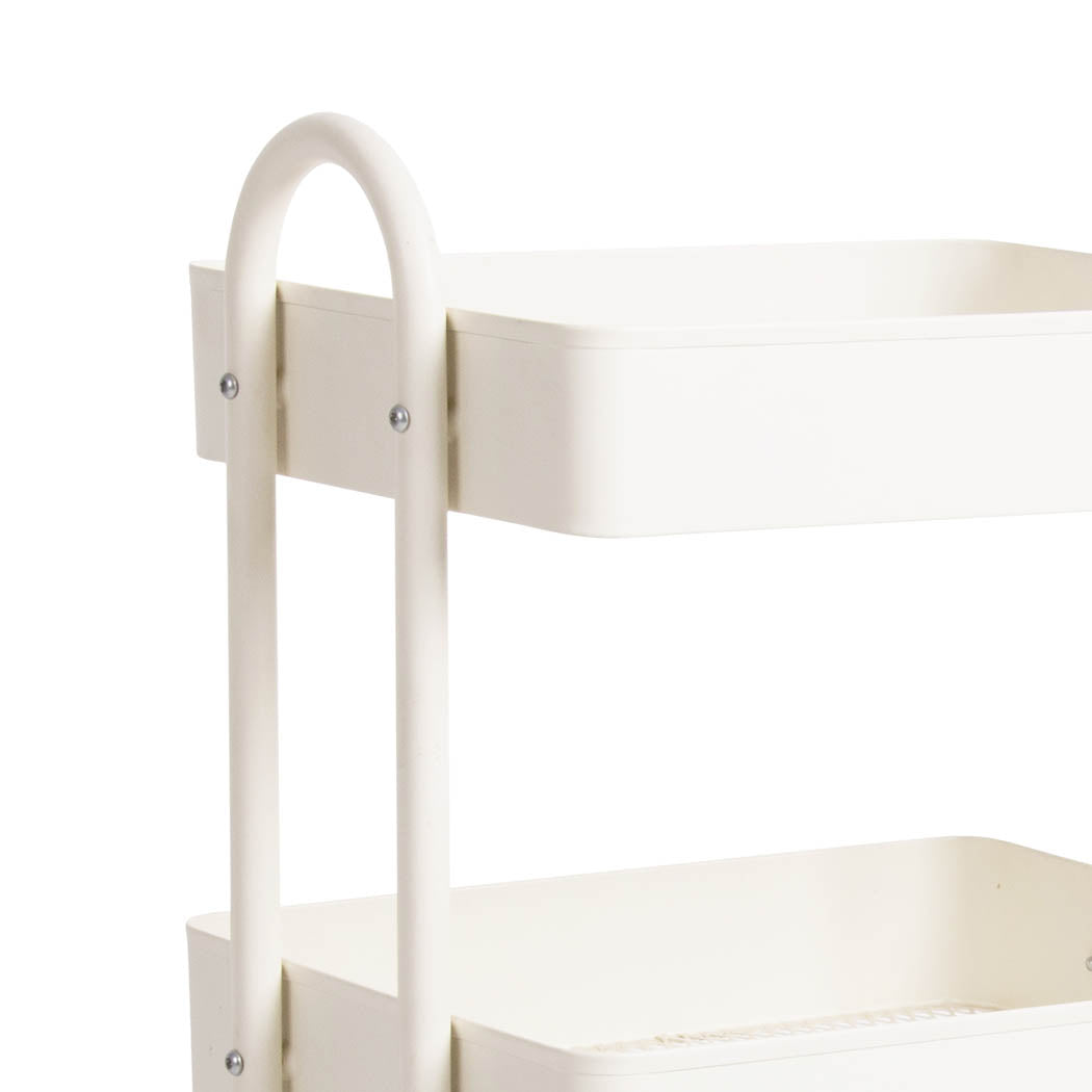 Tiers Kitchen Rack - 3 Tier Storage Trolley Steel Rolling Cart White