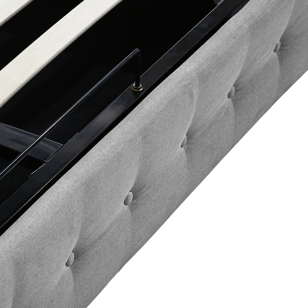 Queen Bed Frame Tufted Fabric Upholstered Grey Mattress Base
